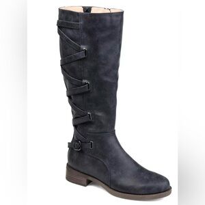 Journee Collection Womens Carly WideCalf Stacked Heel Riding boots Size 7 navy